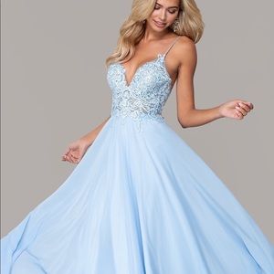 Long V Neck Open-Back Chiffon Prom Dress